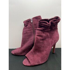 Vince Camuto Womens VC-Keyna Peep-Toe Ankle Booties Size 8M Plum Suede Leather U
